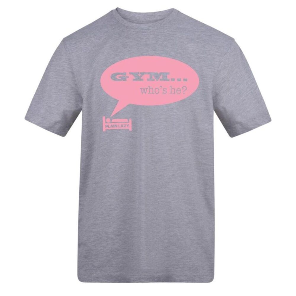 Plain Lazy Mens Gym Who's He? Printed T-Shirt / Gray